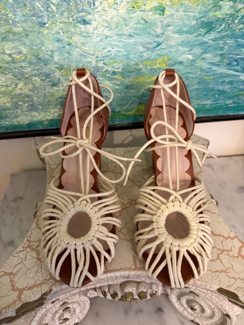 Miss L Fire Lace-Up Two-Tone Heels in Cream and Brown